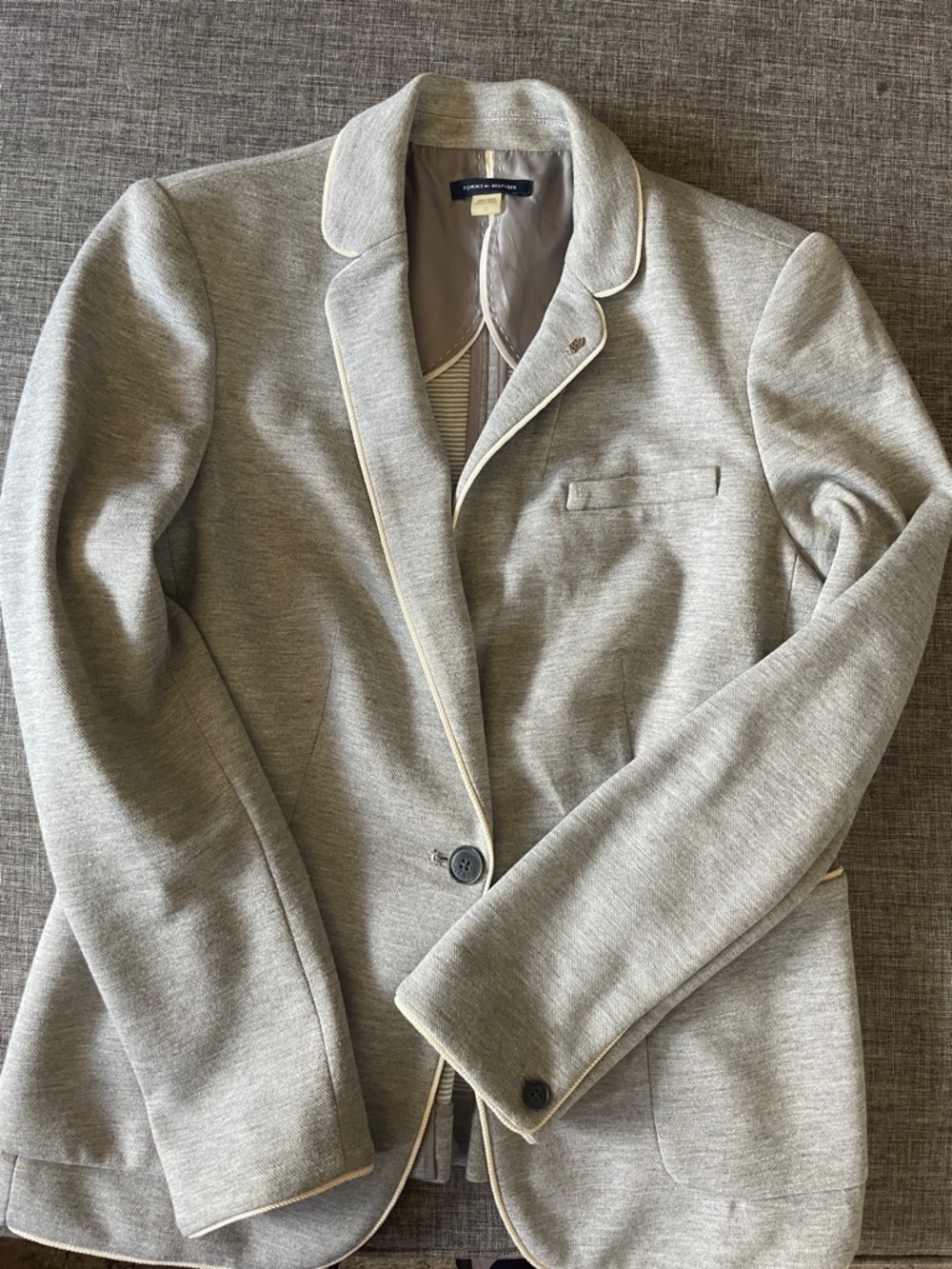 Tommy Hilfiger Light Gray Blazer with Cream Piping